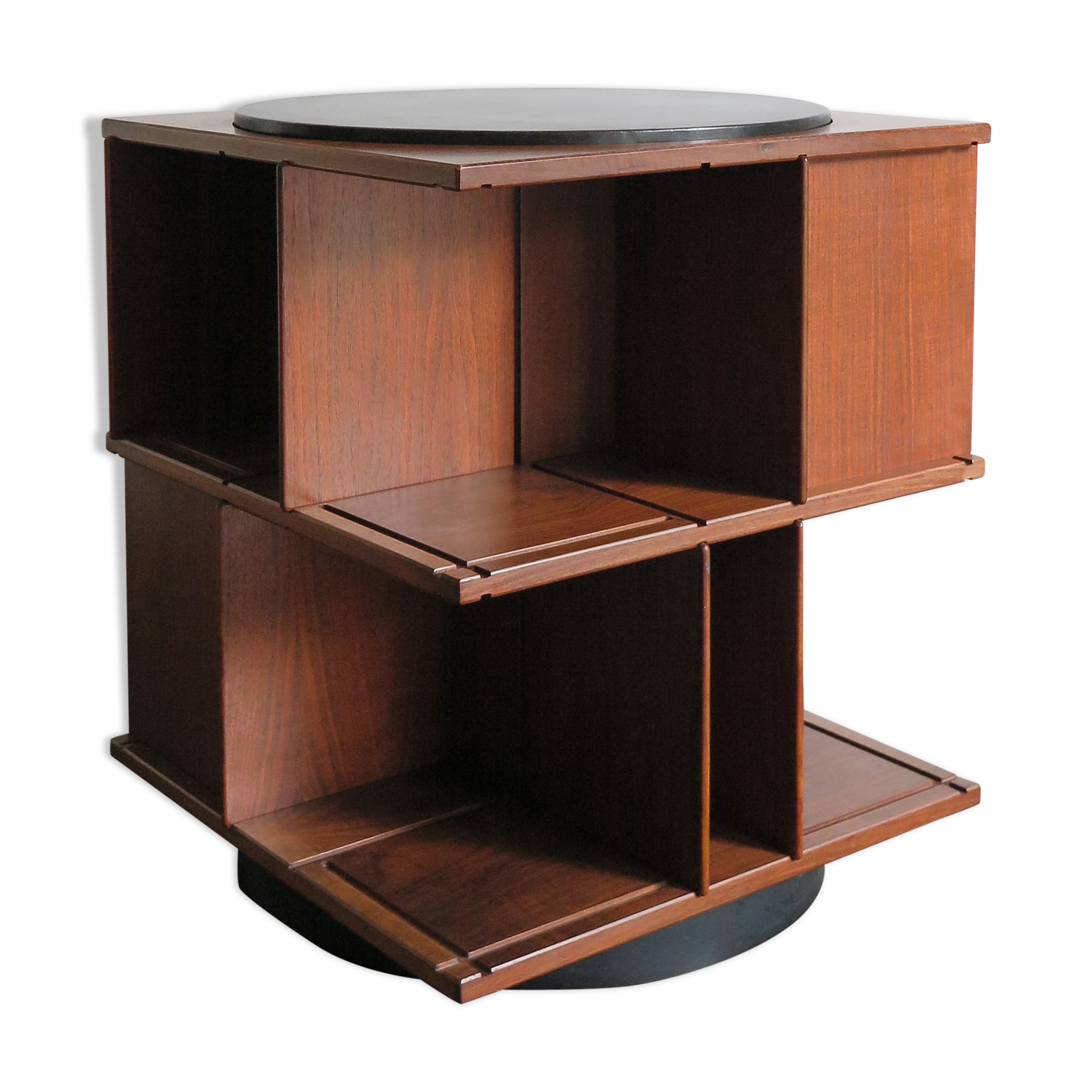 Gianfranco Frattini for Bernini italian wood leather swivel bookcase 1960s