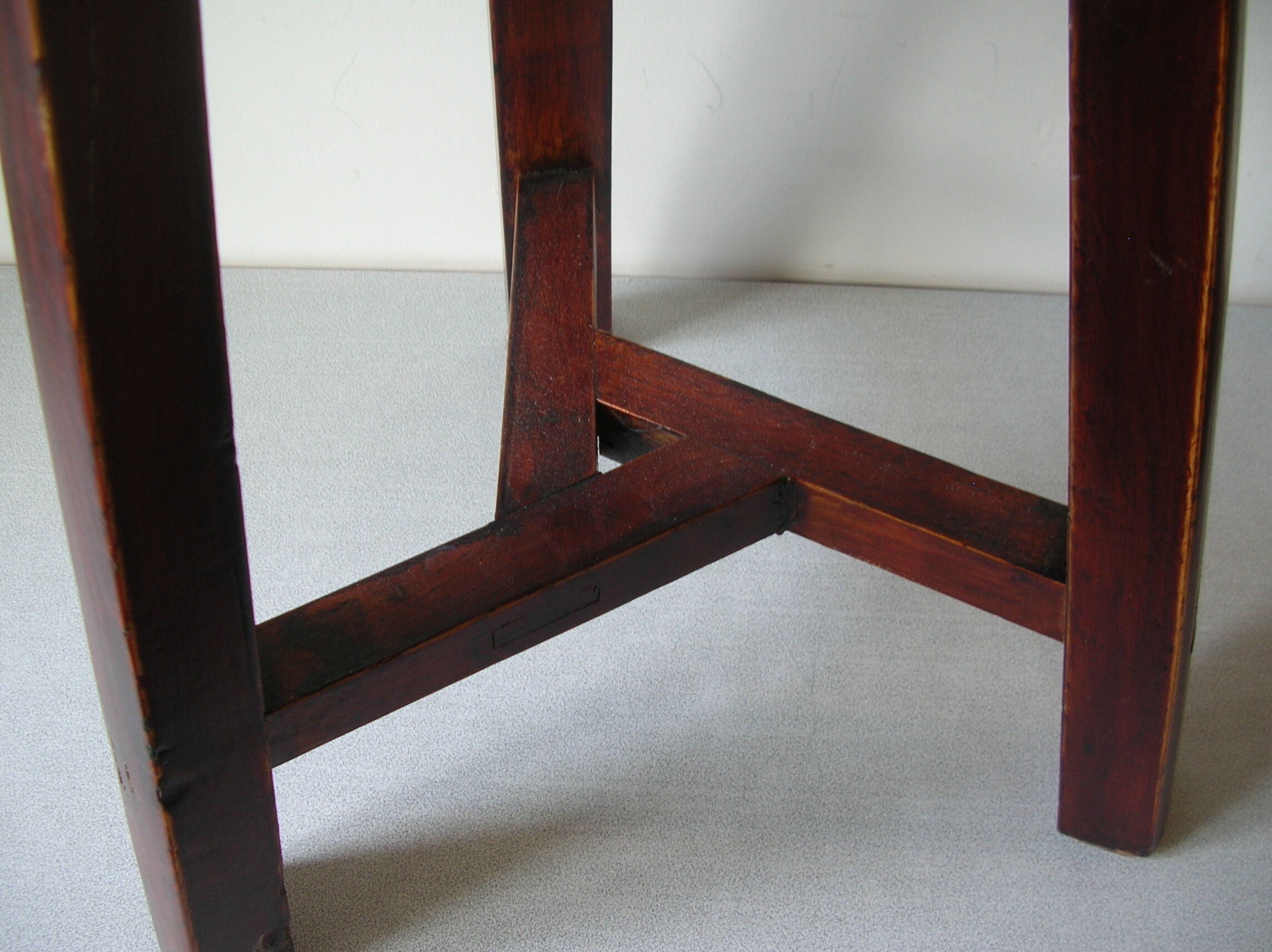 Old stool 3 feet Asian Chinese tripod wooden painted marking Japanese decoration