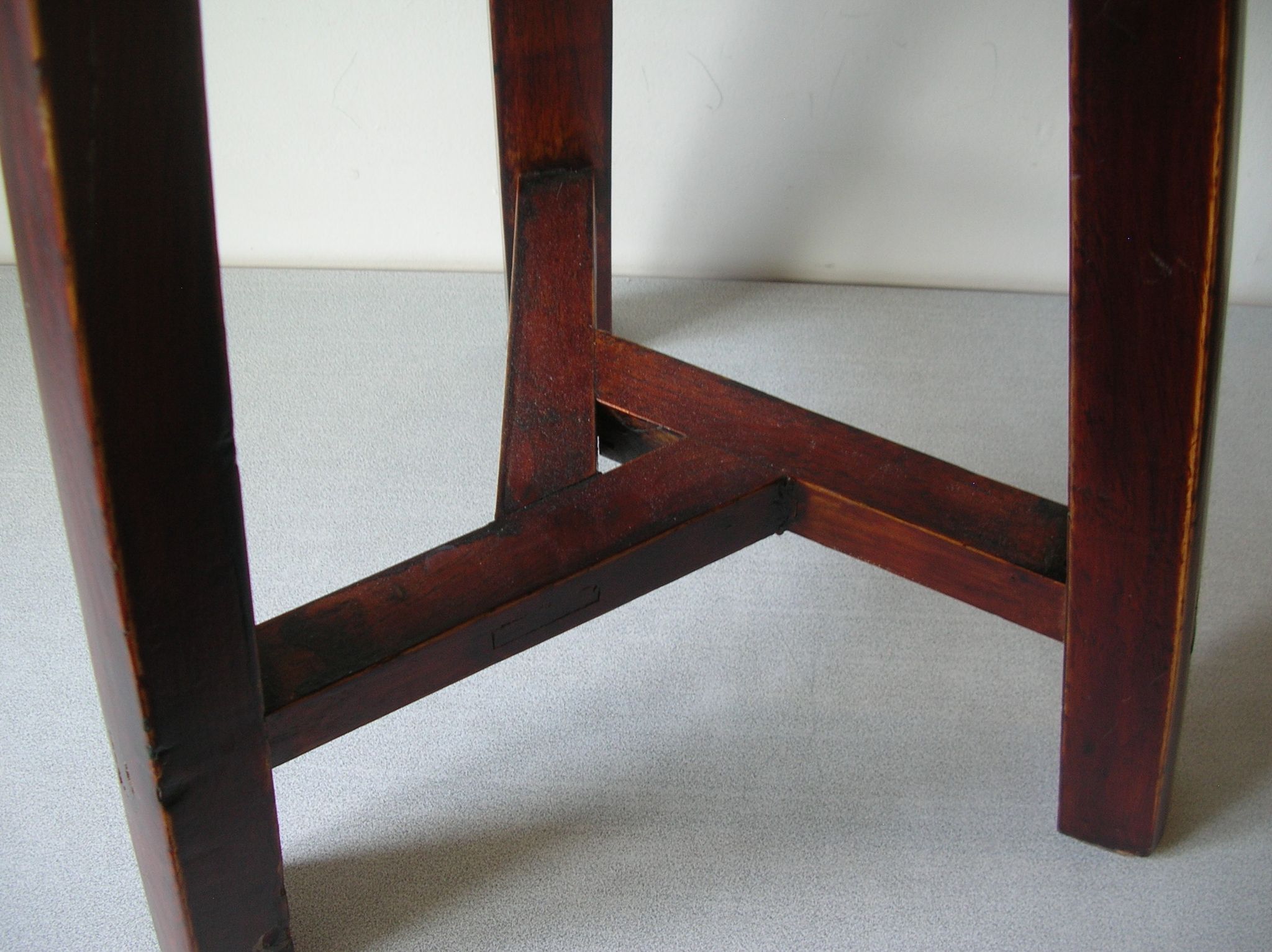Old stool 3 feet Asian Chinese tripod wooden painted marking Japanese decoration
