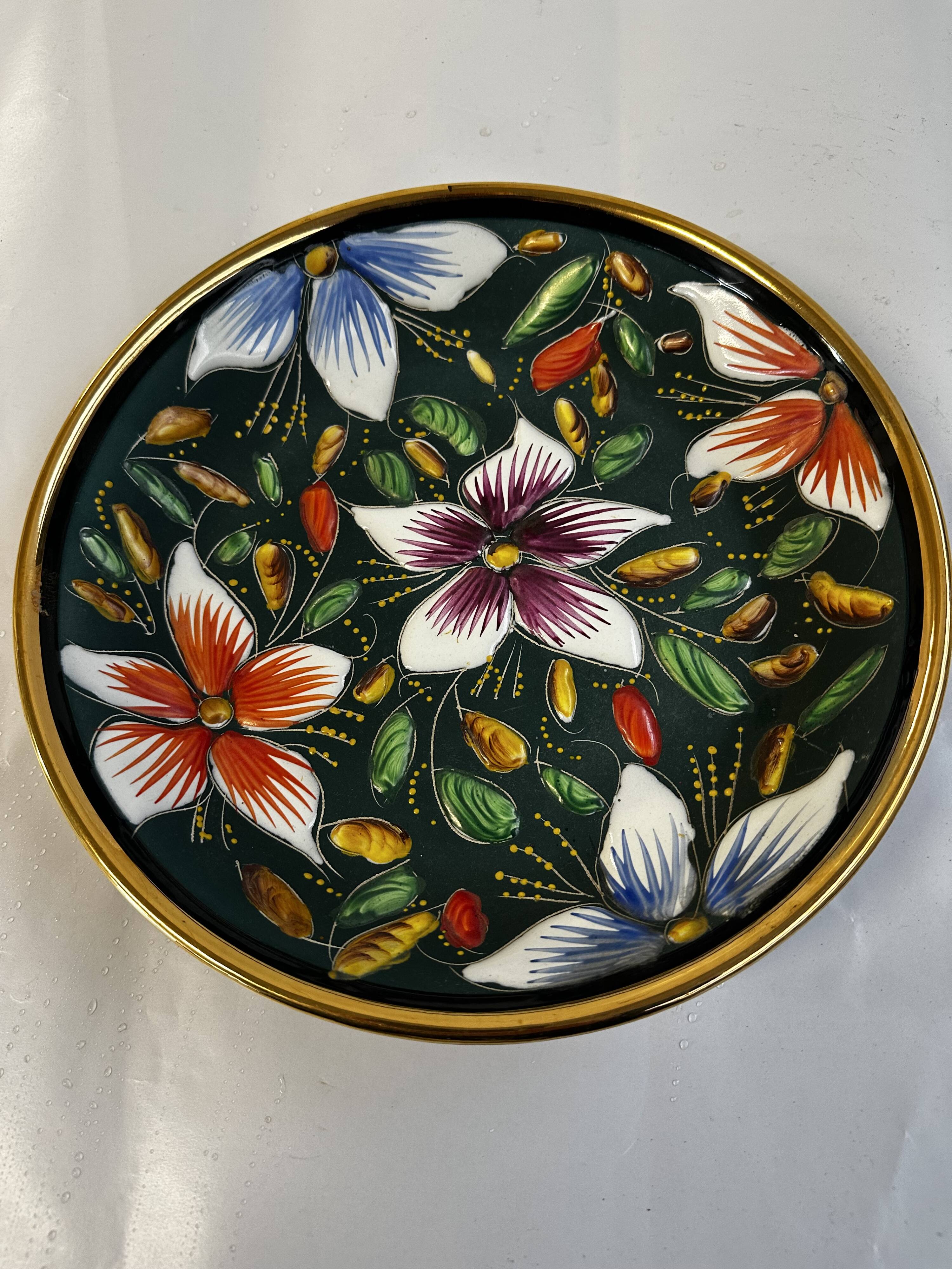 Ceramic and enamel dish with floral decoration by Hubert Béquet