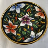 Ceramic and enamel dish with floral decoration by Hubert Béquet