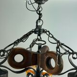 60s 70s Brutalist Ceiling Lamp Hanging Lamp Iron & Murano Glass 60s