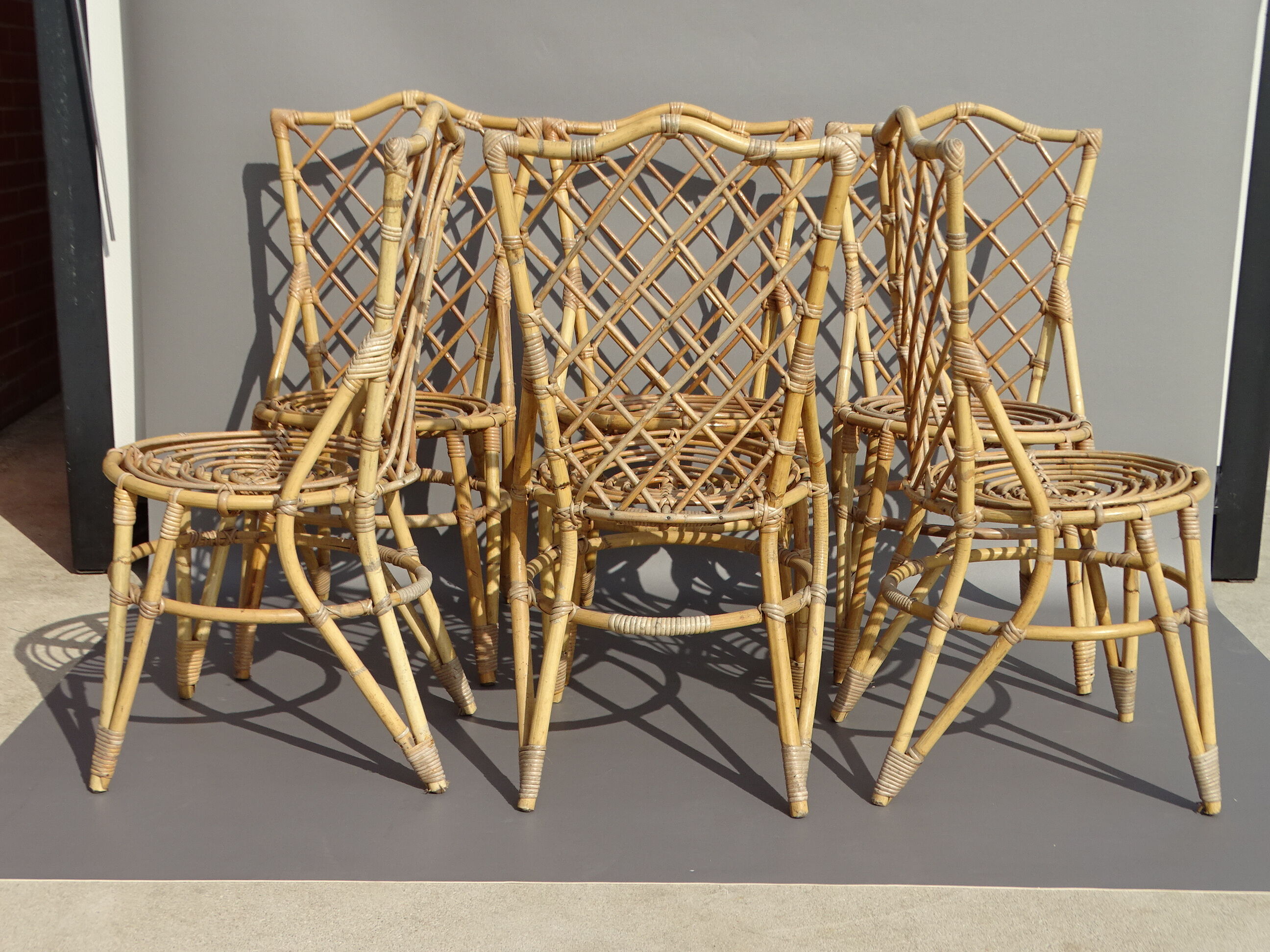 Set of 6 bamboo and rattan chairs