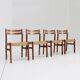 Mid Century Danish teak and paper cord dining chairs 1960s , set of 4