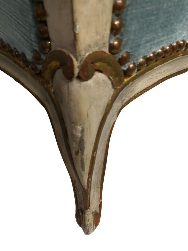 Armchair Louis XV " Shepherdess " Blue Velvet 19th century