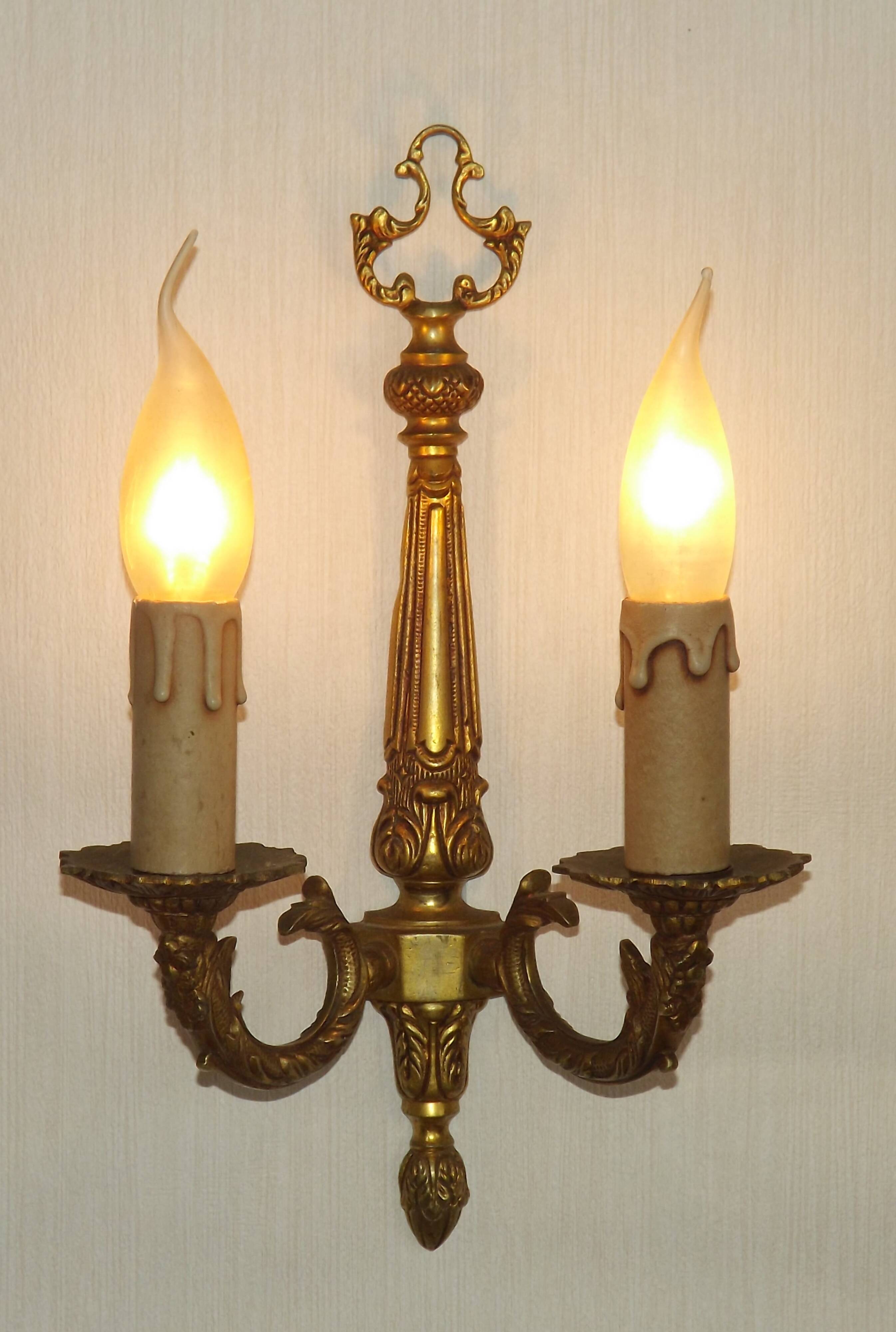 Large Vintage French Bronze Baroque Style Bronze Double Wall Light 5413