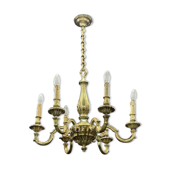 1960s 6-light bronze chandelier by Lucien Gau
