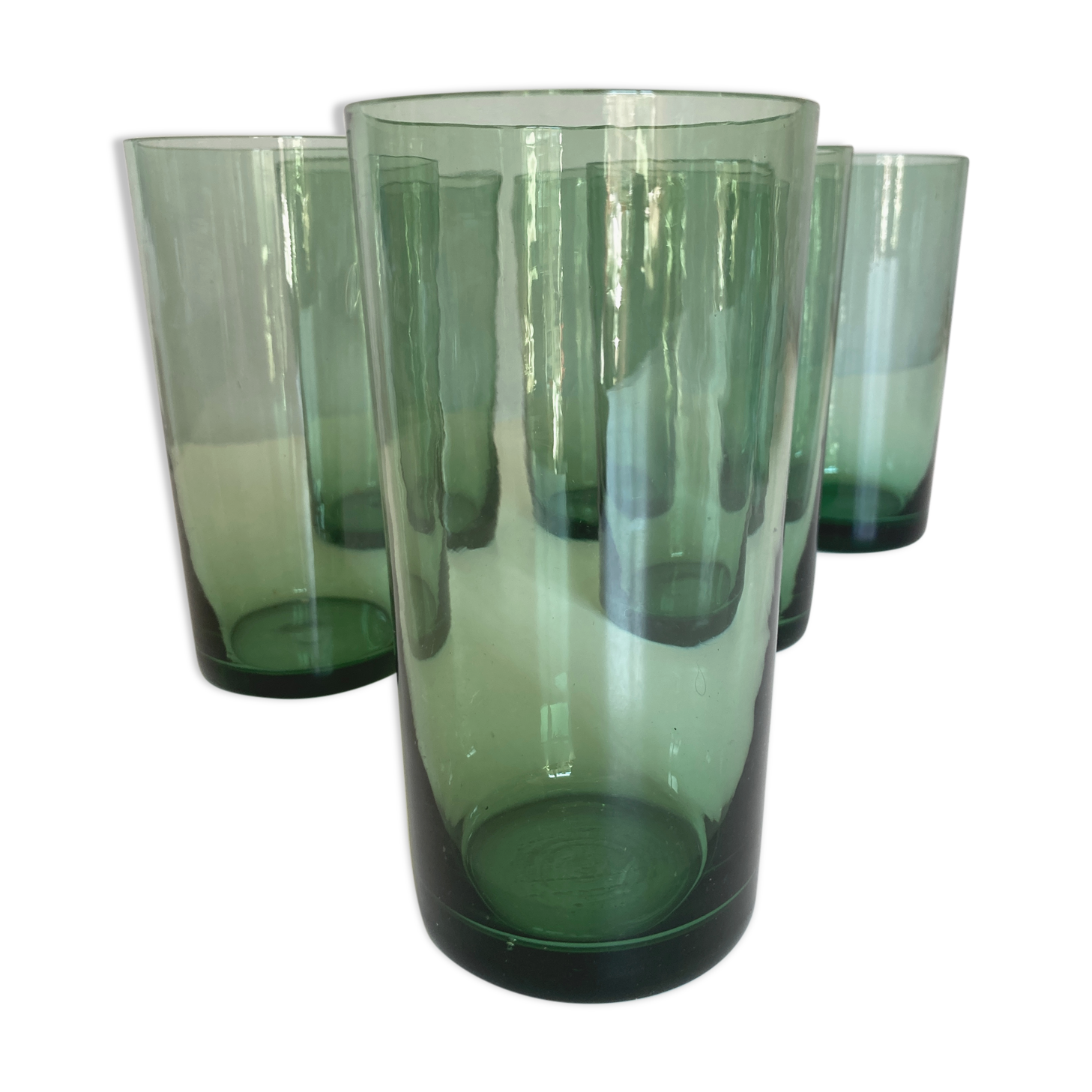 Set 6 glasses green cups blown 1960