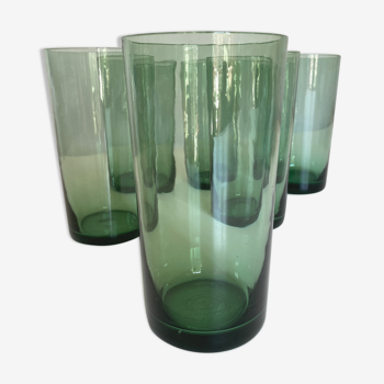 Set 6 verres gobelets verts soufflés 1960