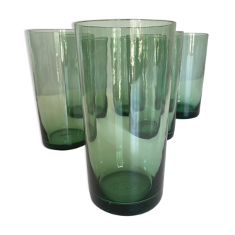 Set 6 glasses green cups blown 1960