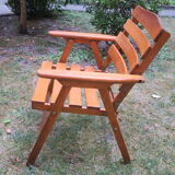 Mid century patinated wood folding garden or patio elbow chair, 1960s