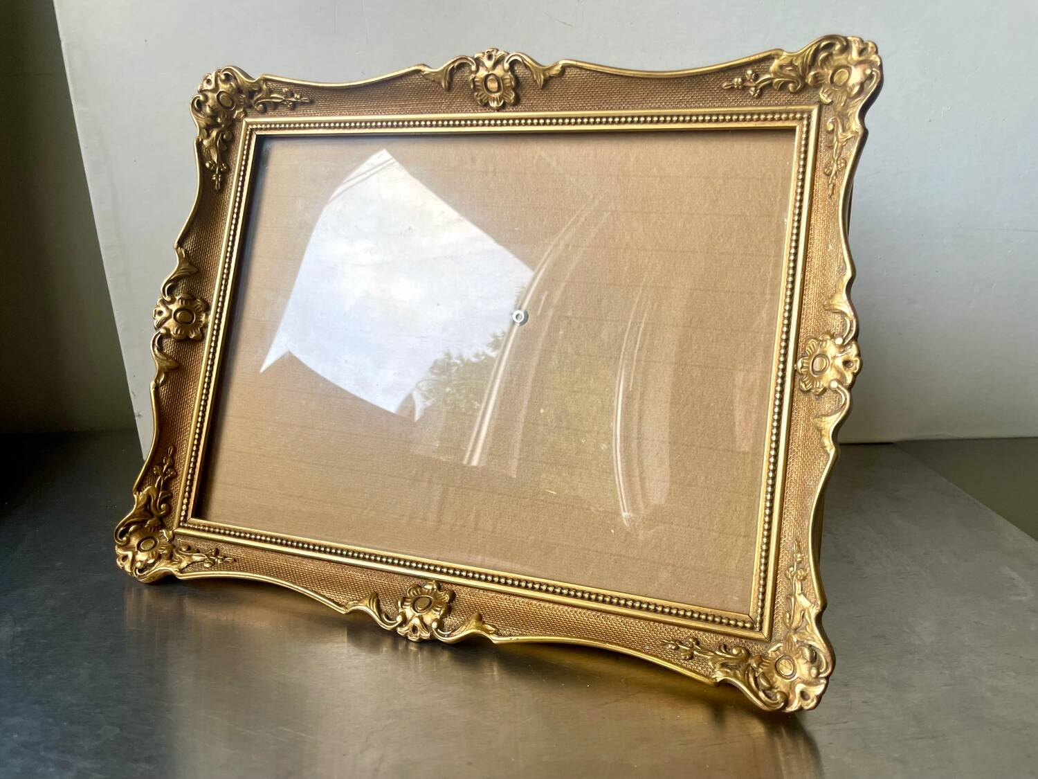Antique Wooden Frame  gold colored  28 cm x 22 cm CONVEX Glass