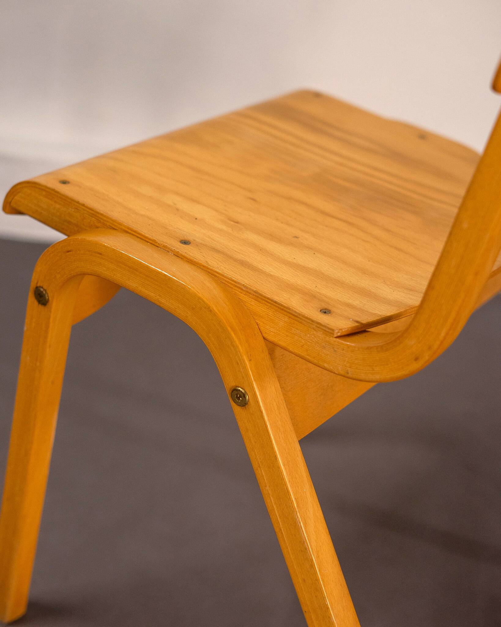 Vintage Stackable School Chairs made of wood and plywood, UK, 1970s