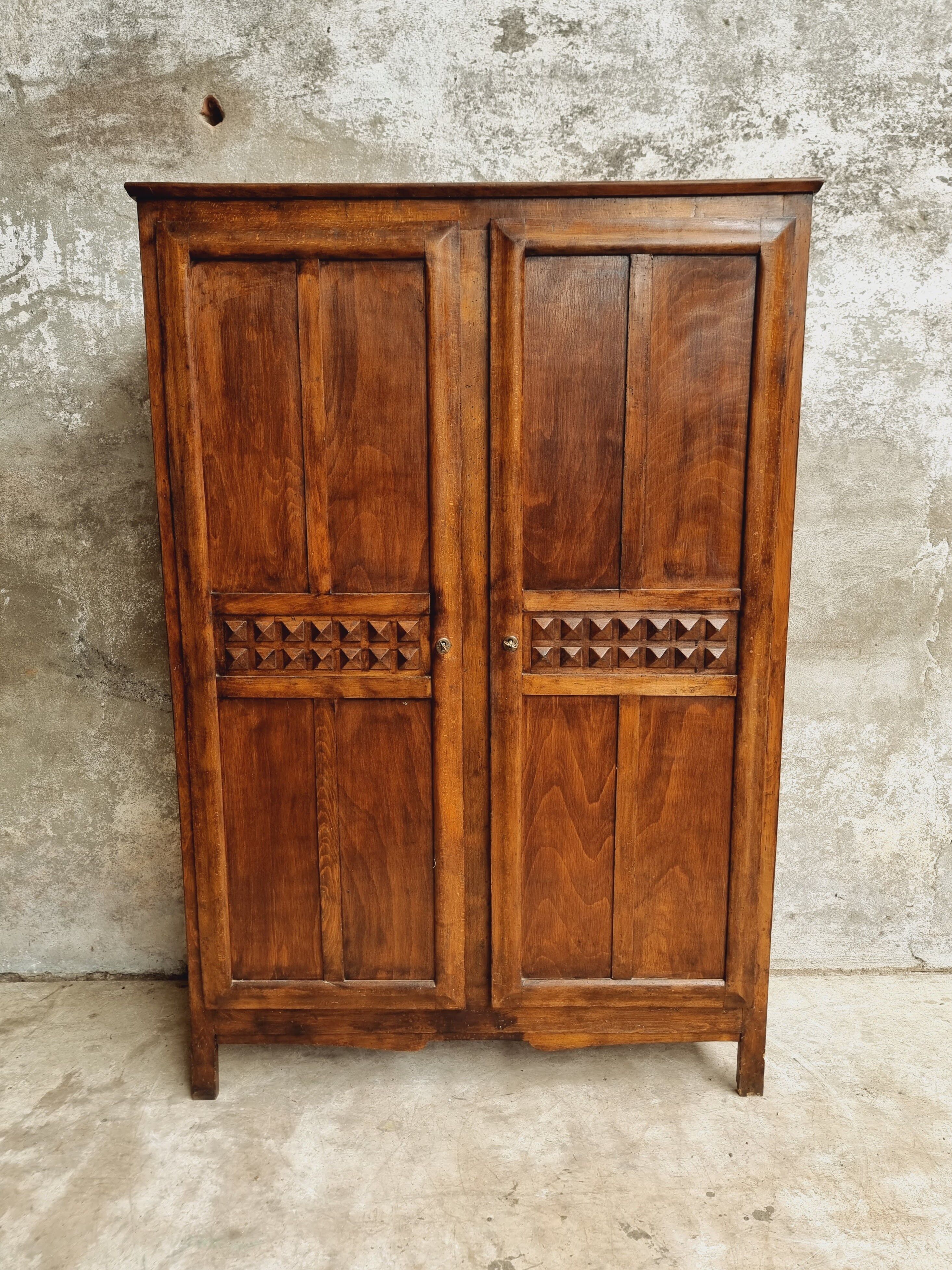 Old wardrobe linen cabinet beech wood