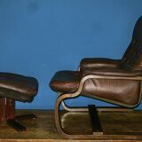 Mid century Scandinavian cantilever leather lounge chair and ottoman, 1960s