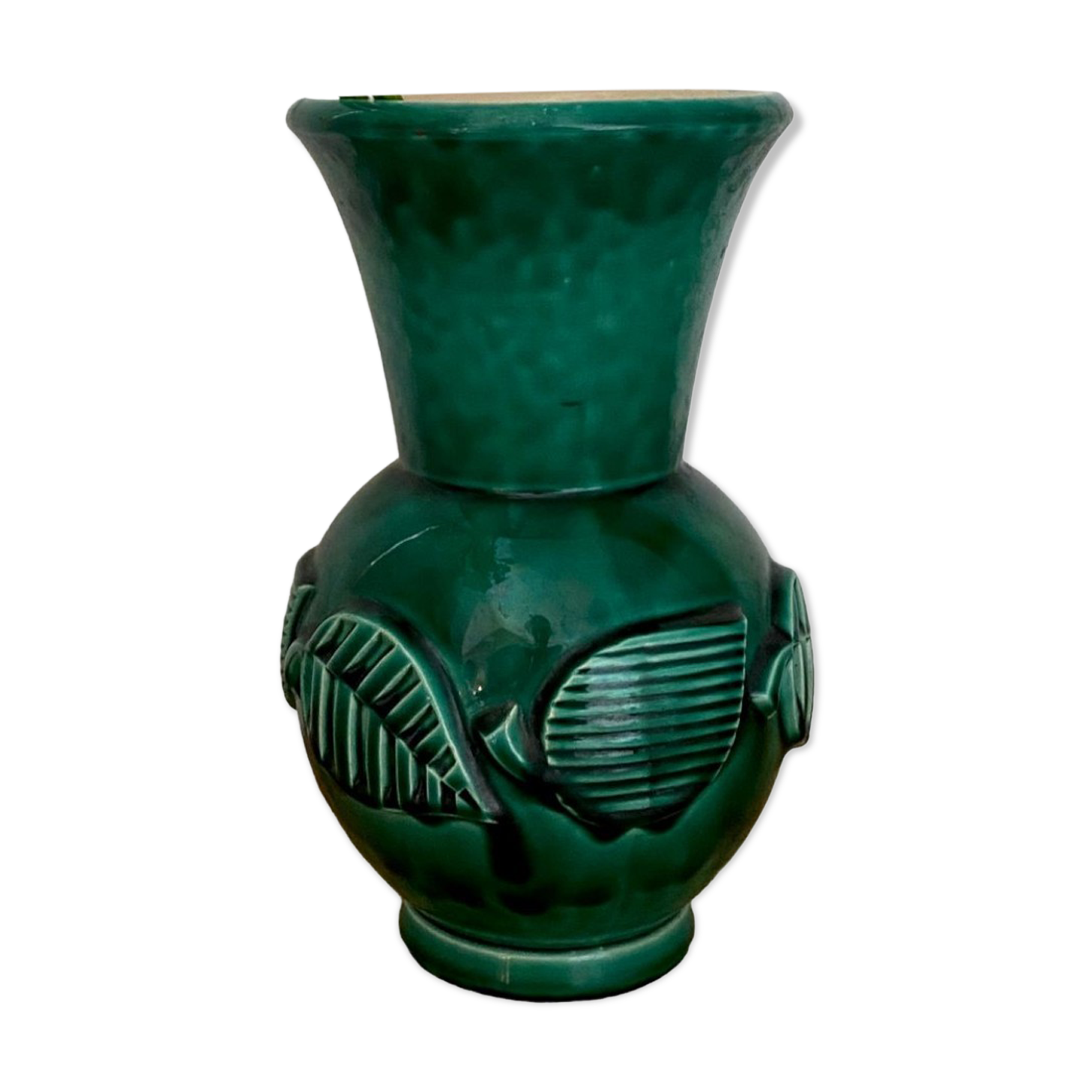 Vase vintage art déco en céramique verte
