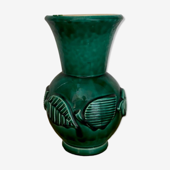 Vase vintage art déco en céramique verte