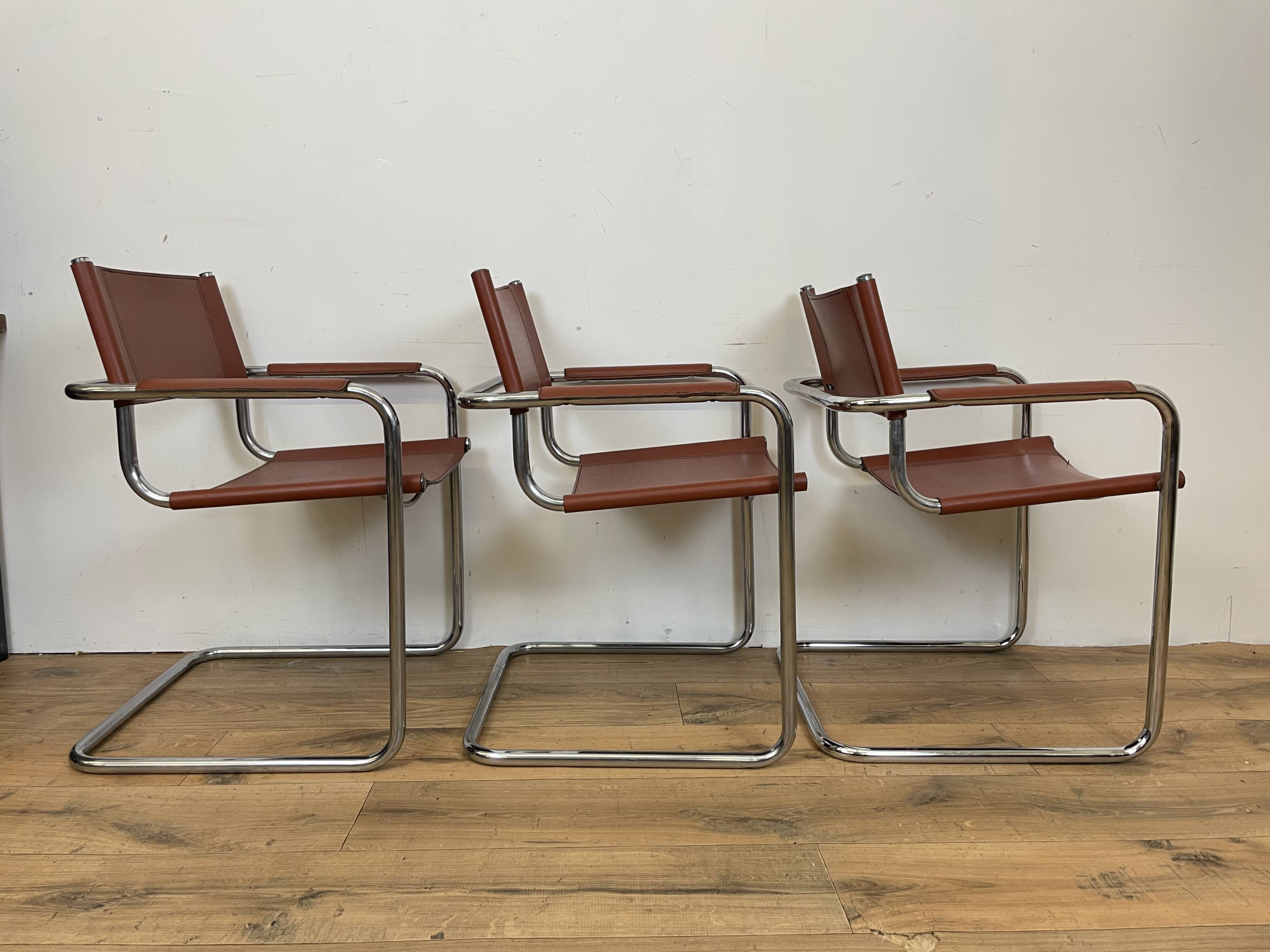 Set of 3 MG5 Grassi style armchairs from the 70s