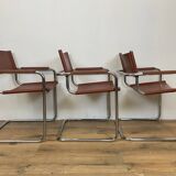 Set of 3 MG5 Grassi style armchairs from the 70s
