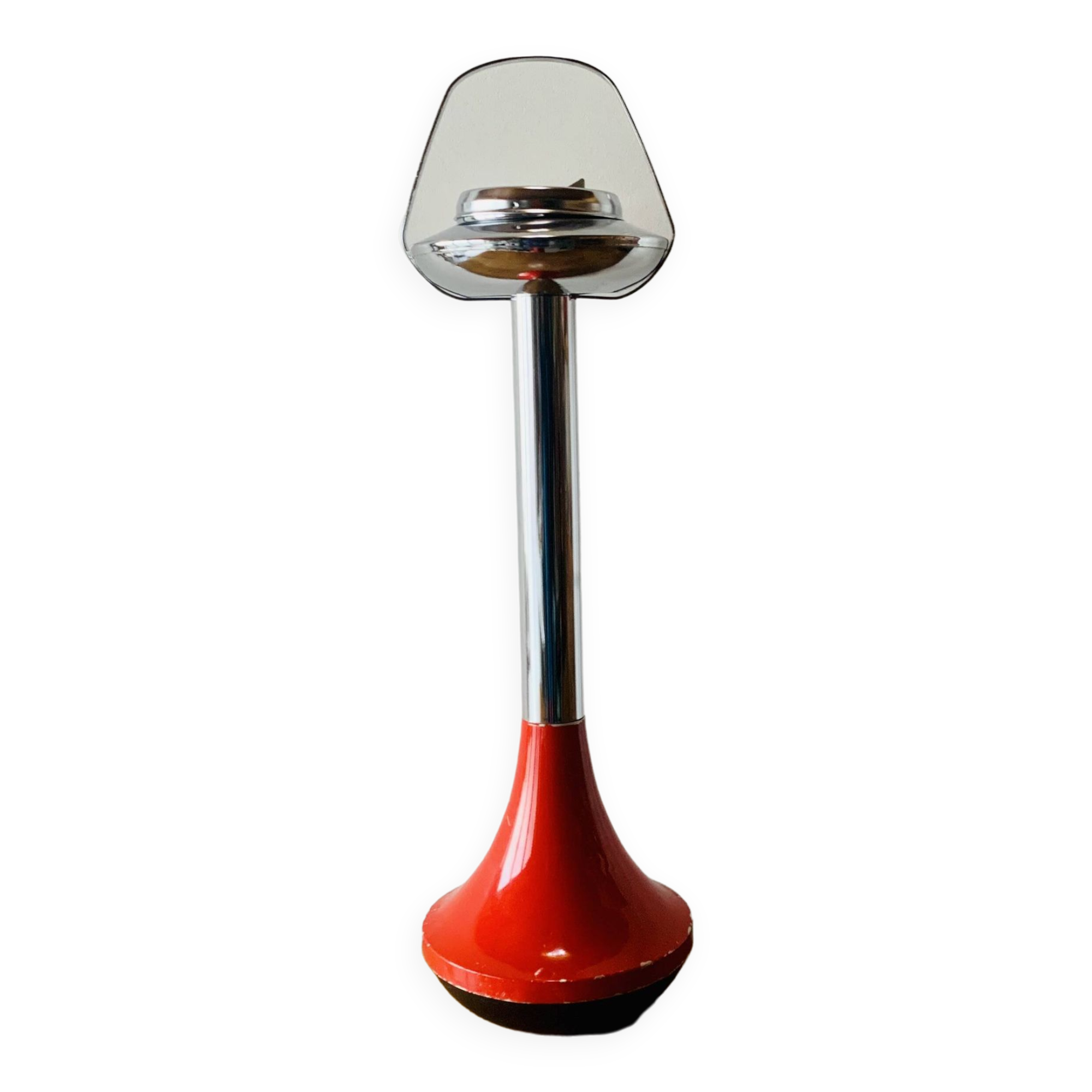 Vintage tulip ashtray on foot in red and chrome steel - Space Age Design
