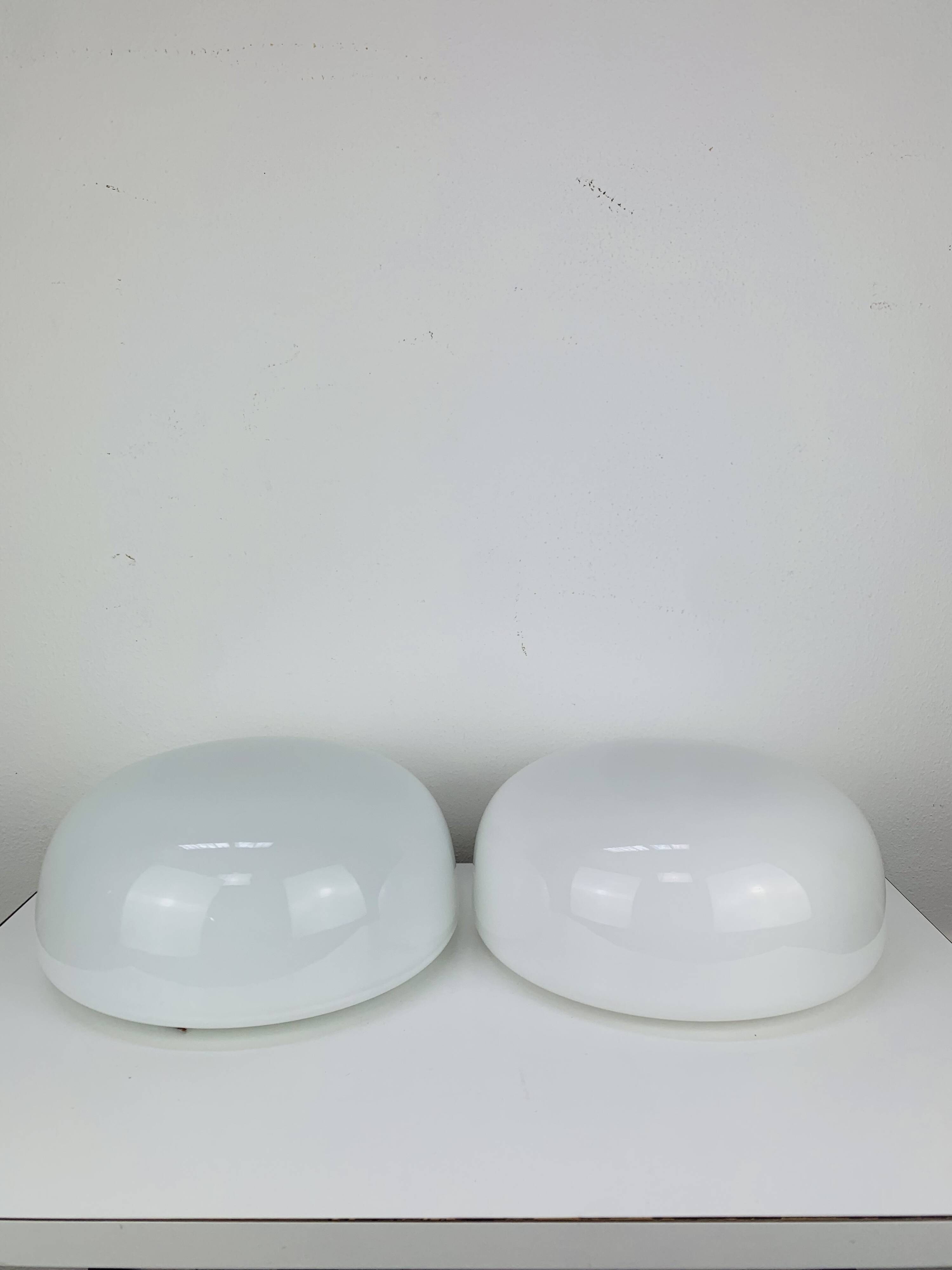 Pair of opaline ball wall lights, vintage half spheres
