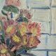 Mid-Century Modern Swedish "Pink Flowers" Vintage Still Life Oil Painting, Framed