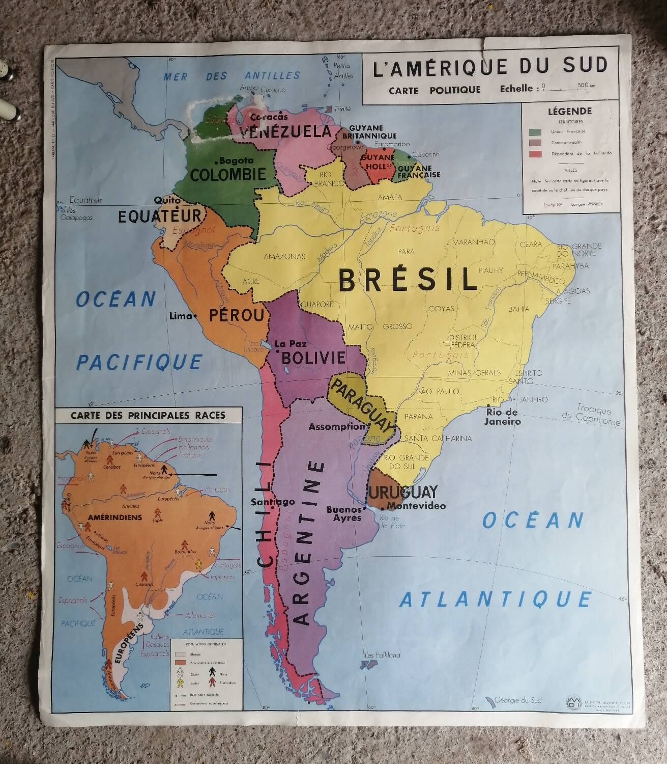 Vintage school map mdi Asia USSR - South America.