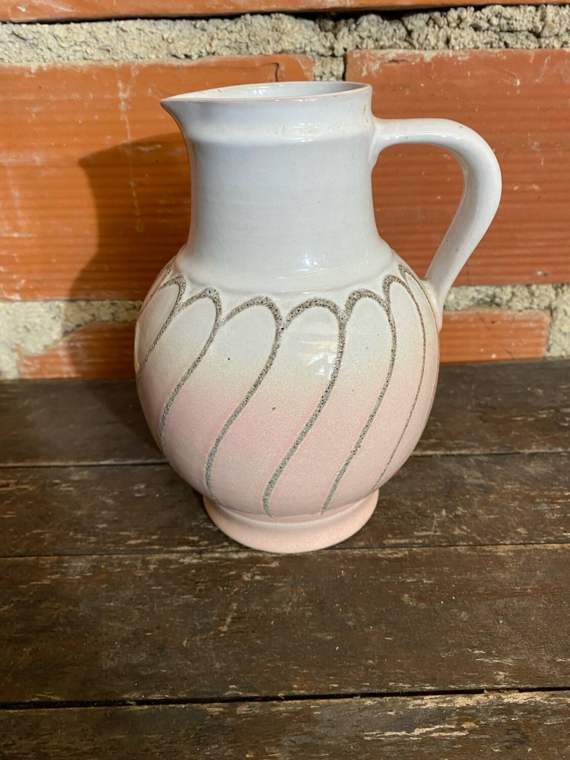 Vintage pichet ancien strehla ceramic pink & white 1950 west germany