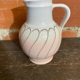 Vintage pichet ancien strehla ceramic pink & white 1950 west germany
