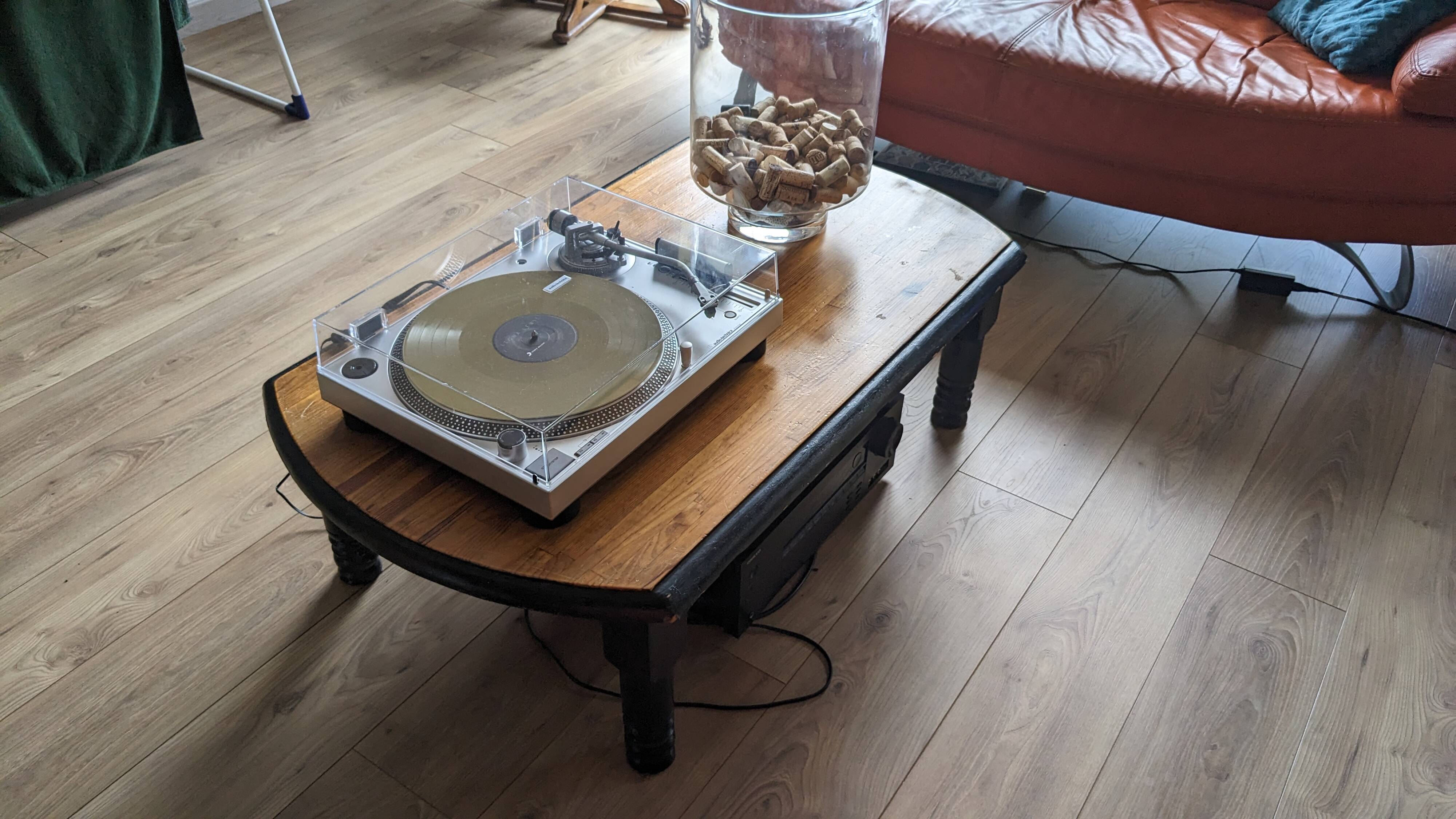 Old black and wood coffee table