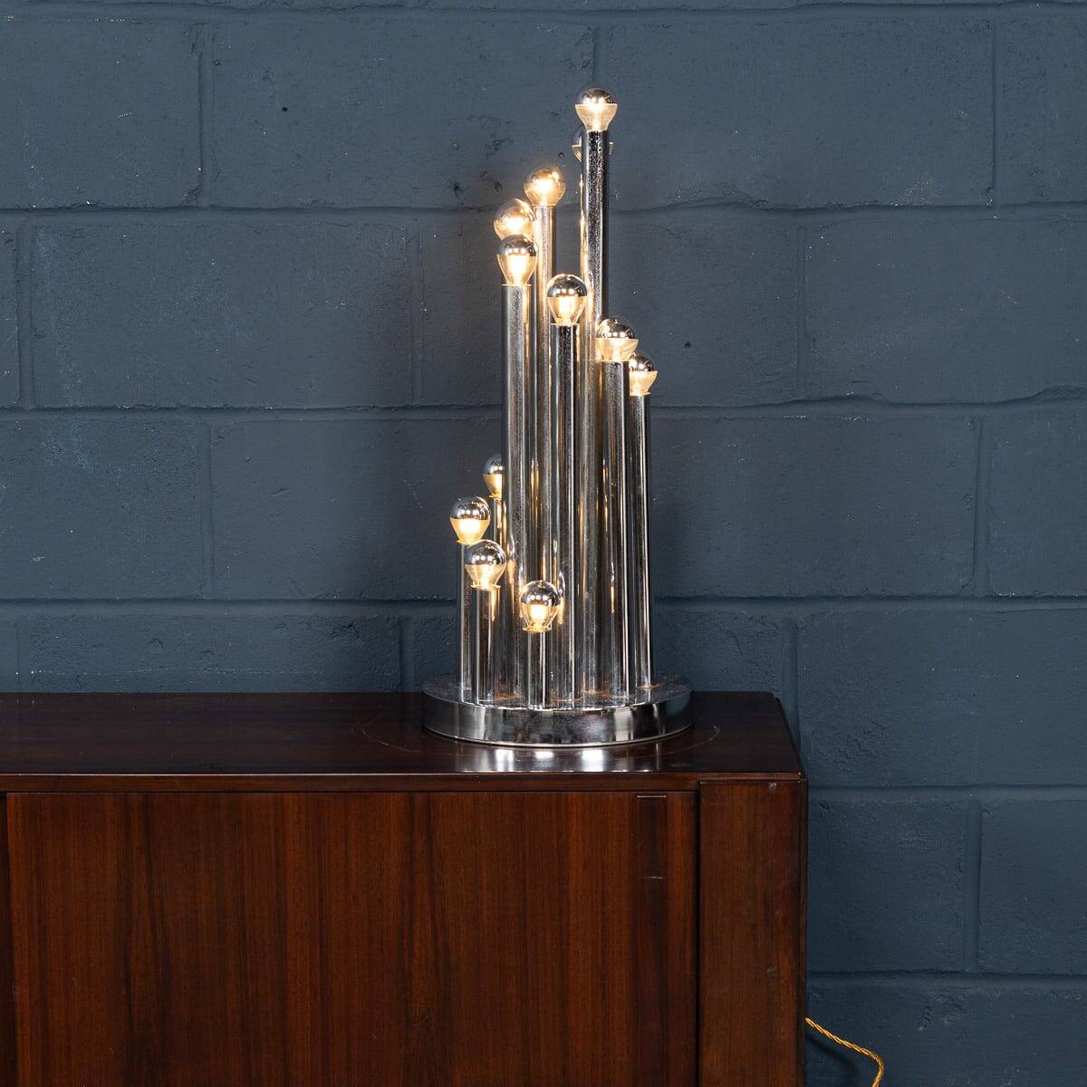 Vintage 20thc italian chrome multi-light table lamp by reggiani c.1970