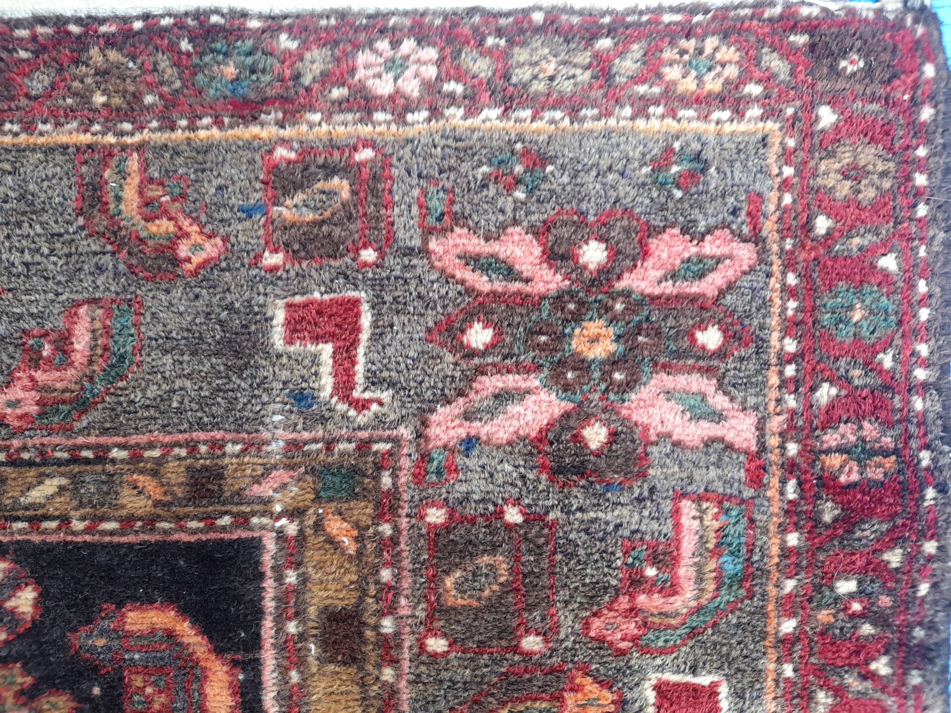 Persian Carpet 235 x 130 cm Hamadan Hand-Knotted Wool c1960
