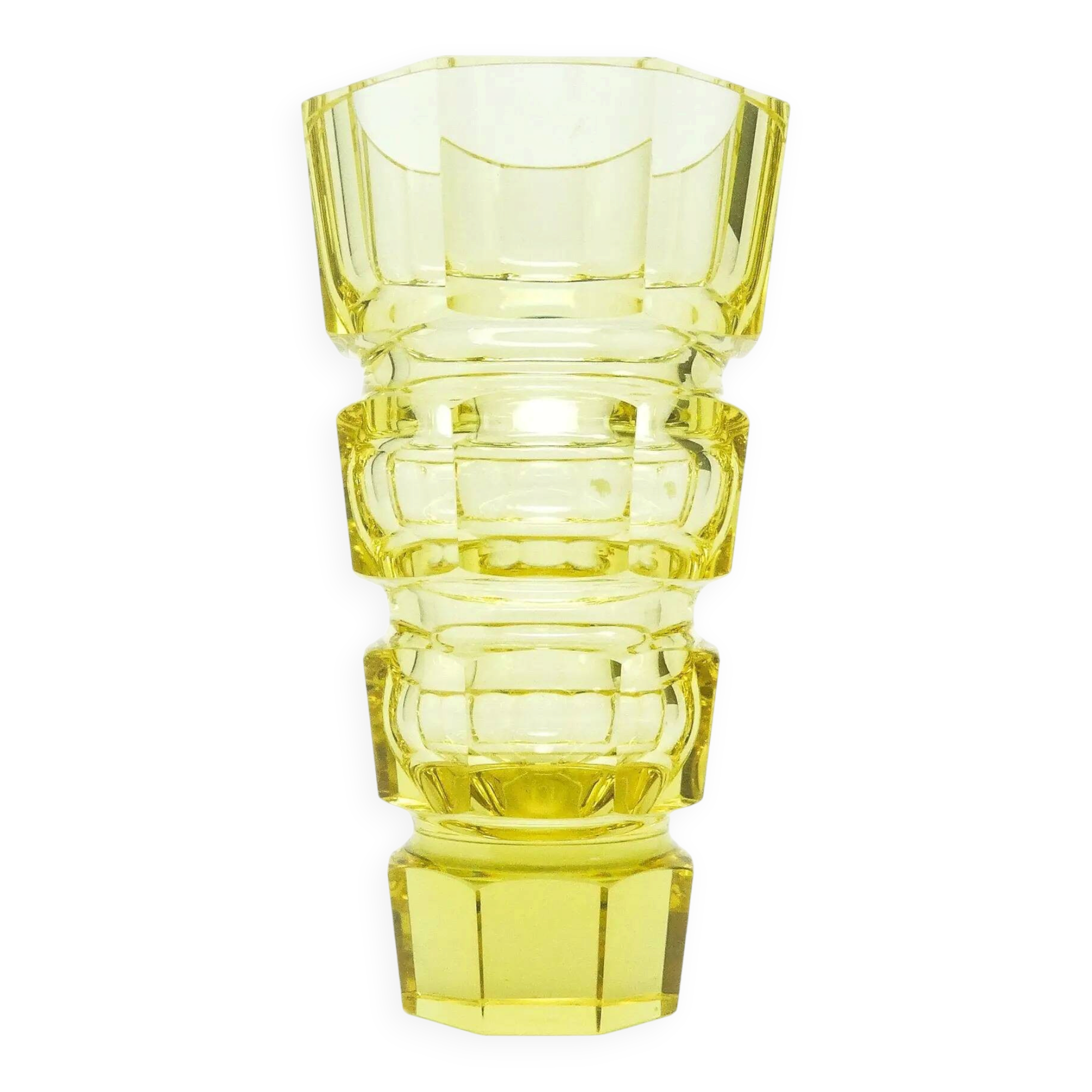 Art Deco vase, yellow crystal, designed by J. Hoffmann, Czechoslovakia, 1930s