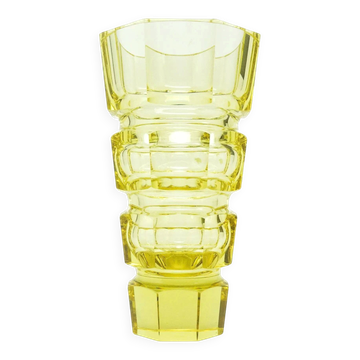 Art Deco vase, yellow crystal, designed by J. Hoffmann, Czechoslovakia, 1930s