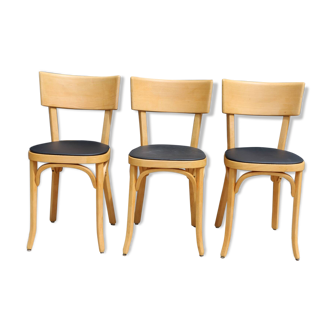 3 chaises baumann dos large 1950 skaï noir