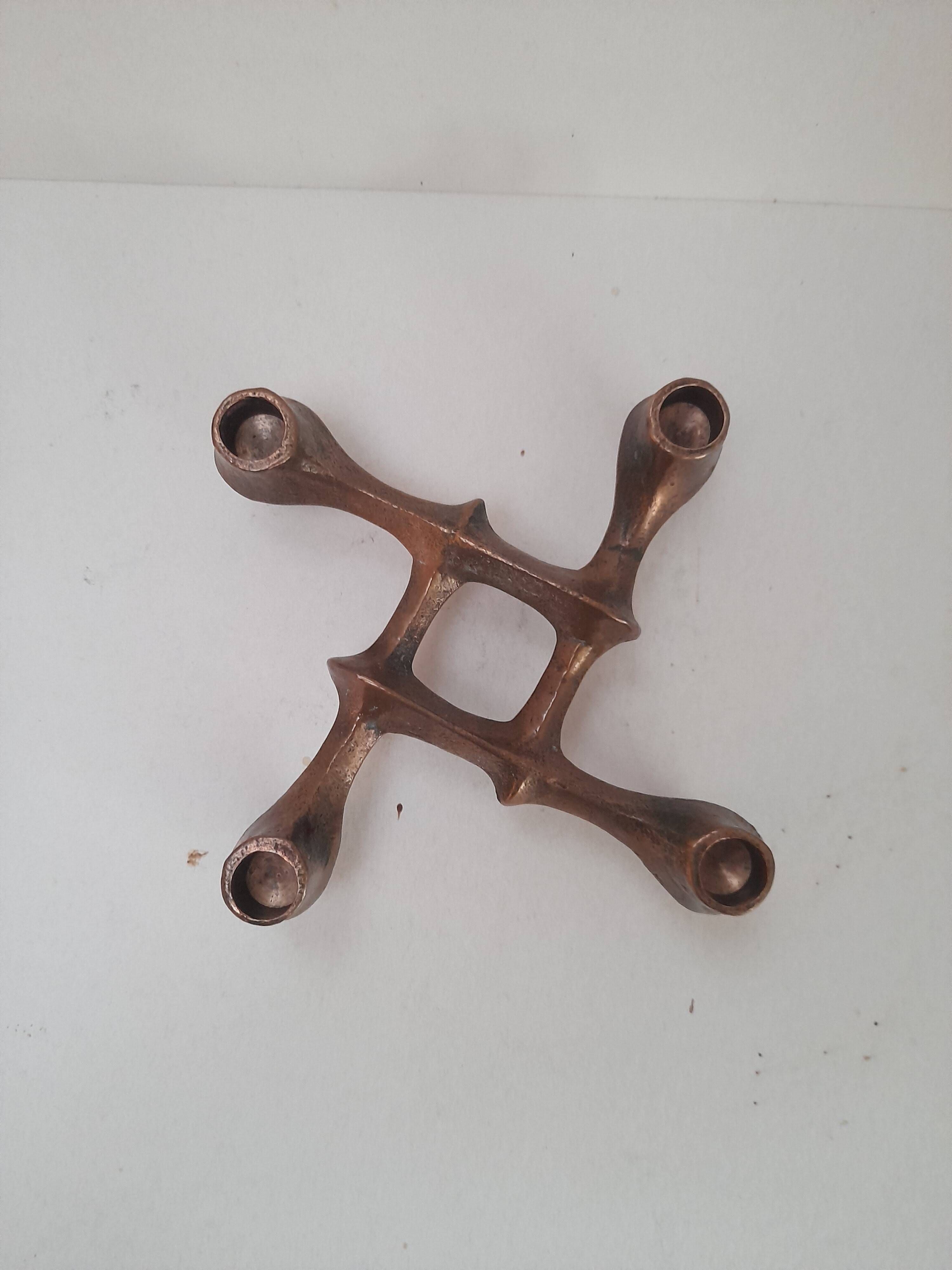 Brutalist bronze candlestick