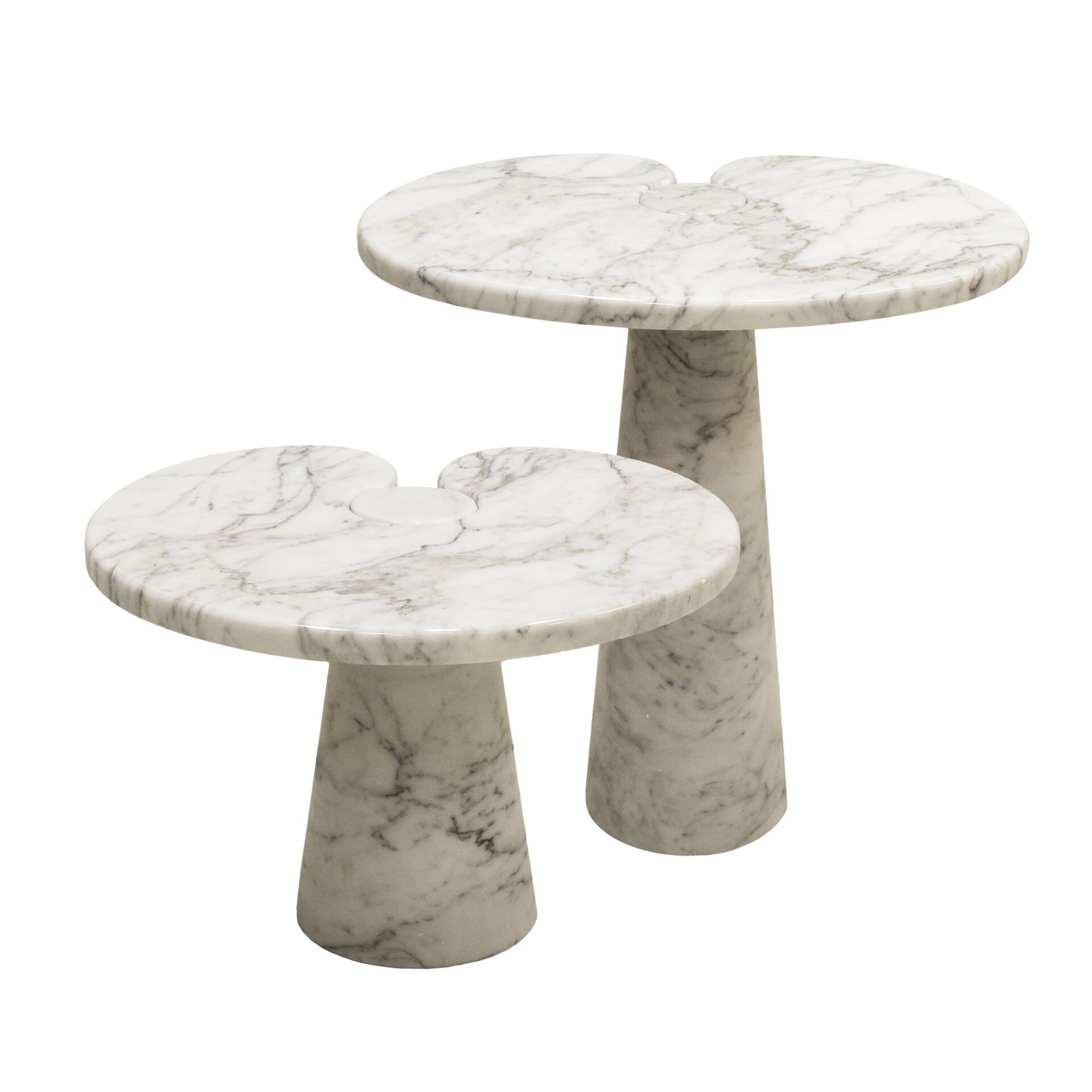 Original Angelo Mangiarotti Italian "Eros" Carrara Marble Side Tables
