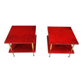 Paire de tables d'appoint en peau de chèvre laquée par Aldo Tura, années 1960