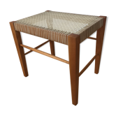 Tabouret moderniste années 60 cannage et bois