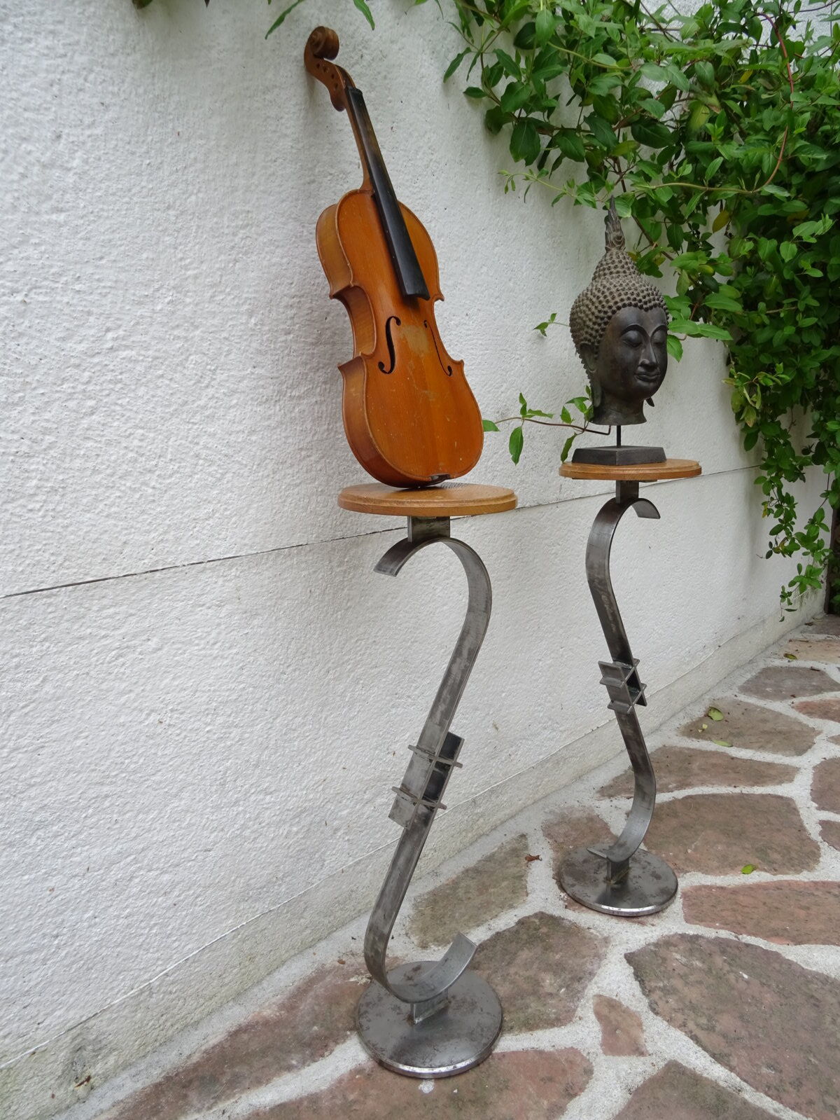 Pair of steel and oak selets