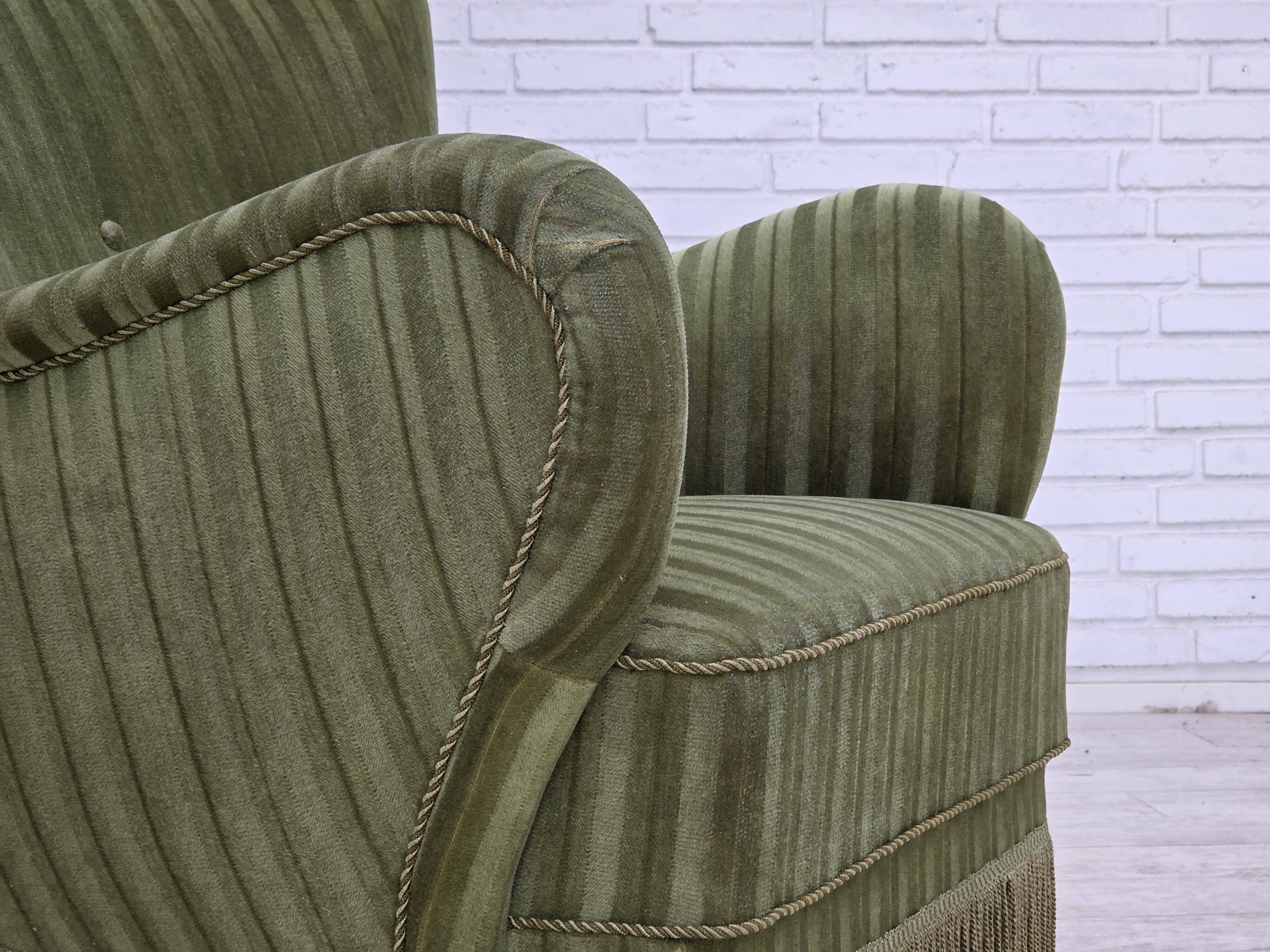 1960s, Danish armchair, original green furniture velour.