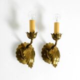 Two beautiful original Mid Century Modern floral wall lamps made of brass w