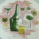 Assiette à gâteau des années 1950 avec de beaux décors de cocktail et de bar à grünstadt.