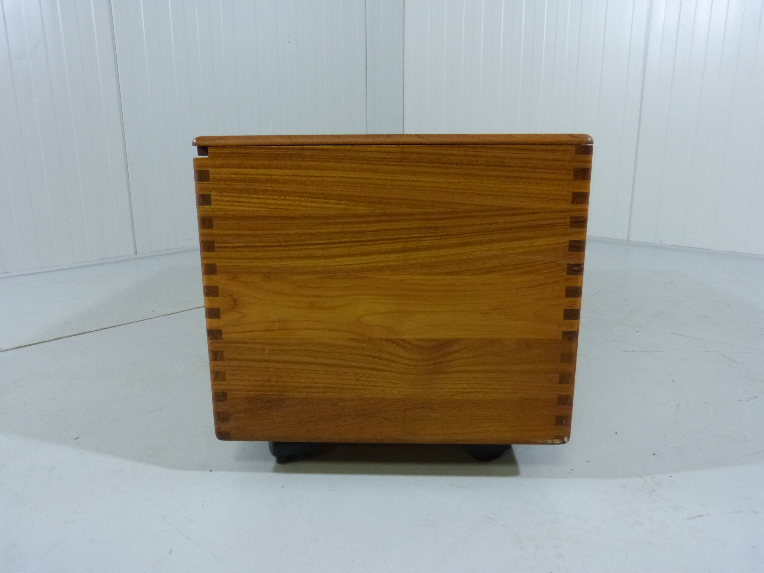 Salin Nyborg Teak Chest / Storage Box / Side Table on Wheels Denmark 1960s