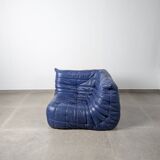 Canapé d'angle Michel Ducaroy Ligne Roset en cuir bleu Togo, France, années 1980