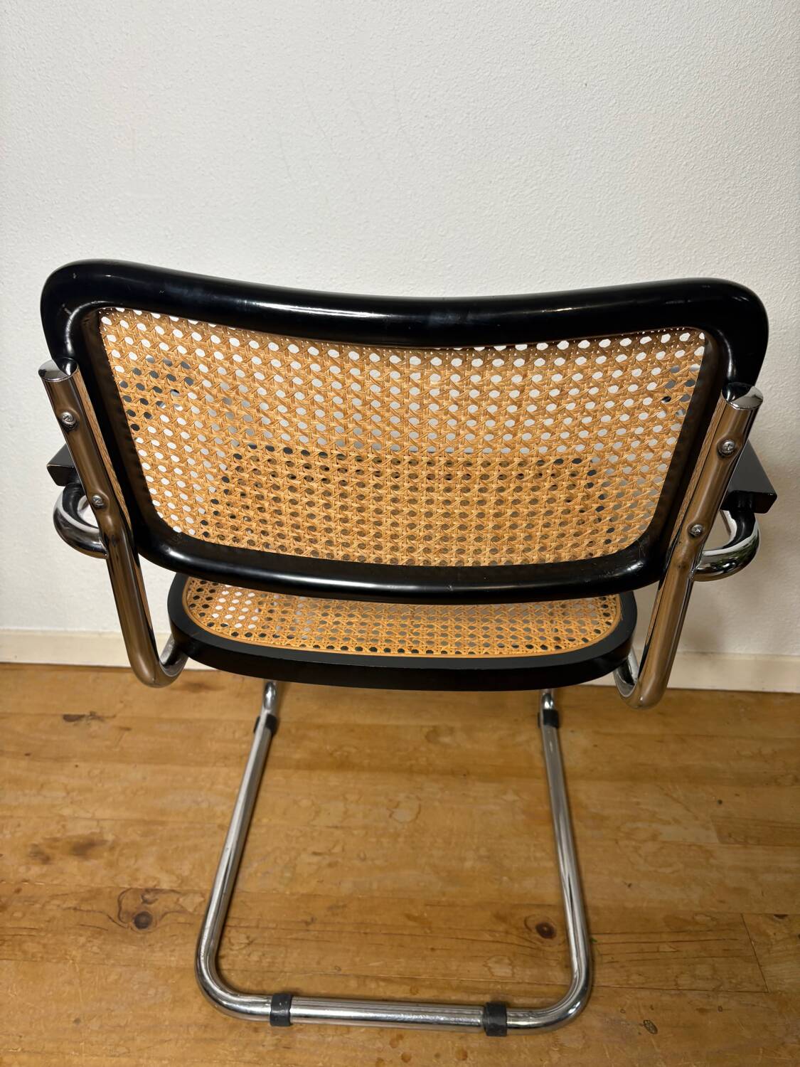 Marcel Breuer armchair, Cesca B64, black and cane, 1960 Italy.