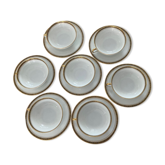 Set of 6 cups and sub-cups in Limoges porcelain