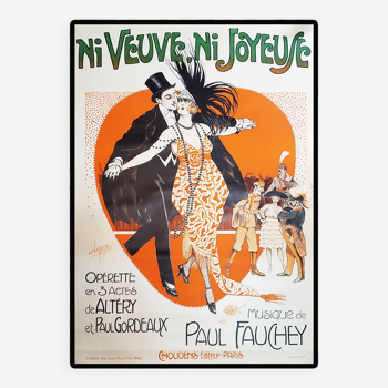 Affiche originale 1919 - l’opérette Ni veuve ni joyeuse