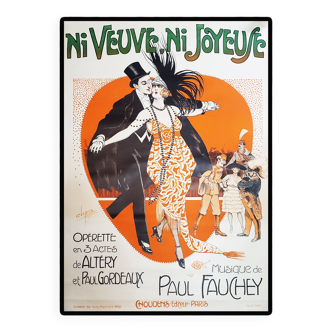 Affiche originale 1919 - l’opérette Ni veuve ni joyeuse