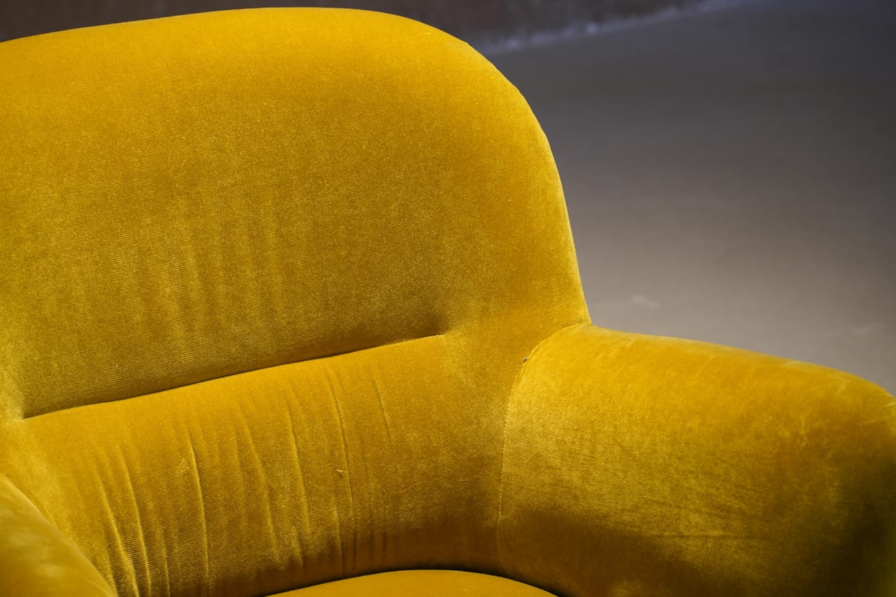 Vintage yellow velvet armchair, France 1960s